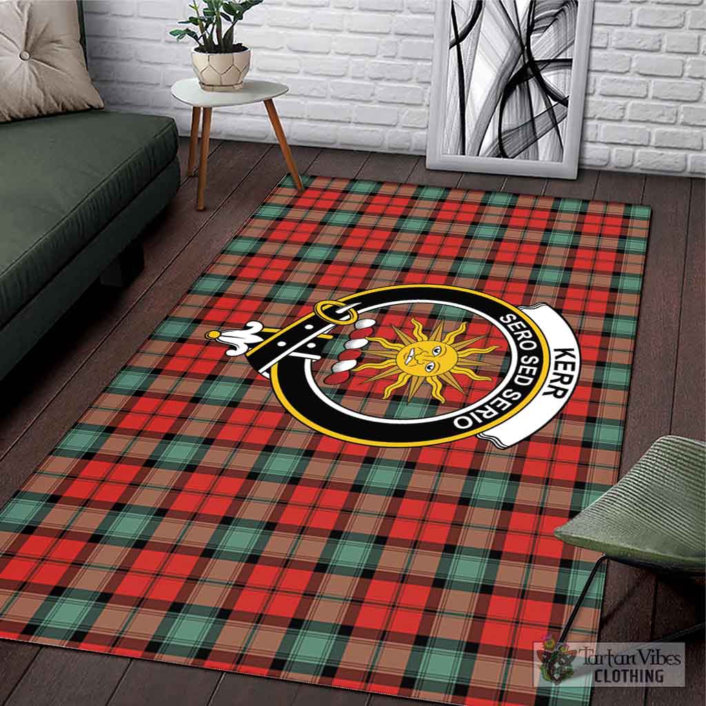 Tartan Vibes Clothing Kerr Ancient Tartan Area Rug with Family Crest