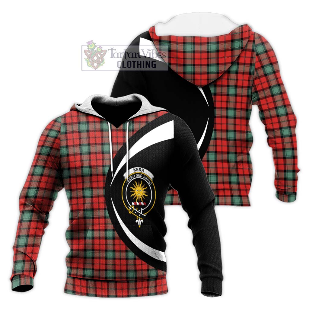 Kerr Ancient Tartan Knitted Hoodie with Family Crest Circle Style Unisex Knitted Pullover Hoodie - Tartan Vibes Clothing