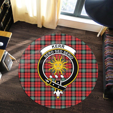 Kerr Ancient Tartan Round Rug with Family Crest