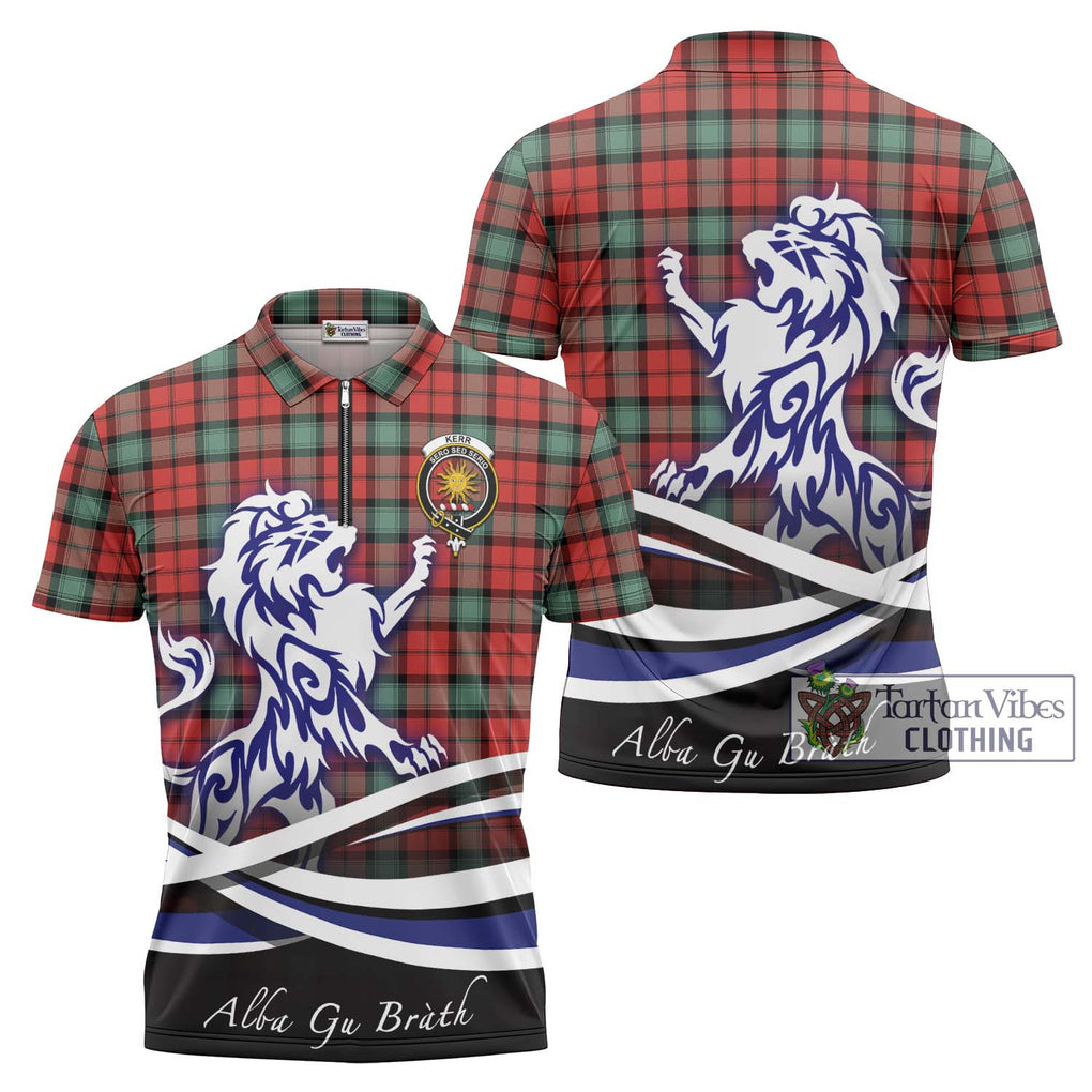 Kerr Ancient Tartan Zipper Polo Shirt with Alba Gu Brath Regal Lion Emblem Unisex - Tartanvibesclothing Shop