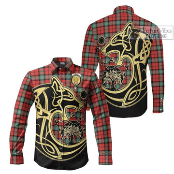 Kerr Ancient Tartan Long Sleeve Button Shirt with Family Crest Celtic Wolf Style