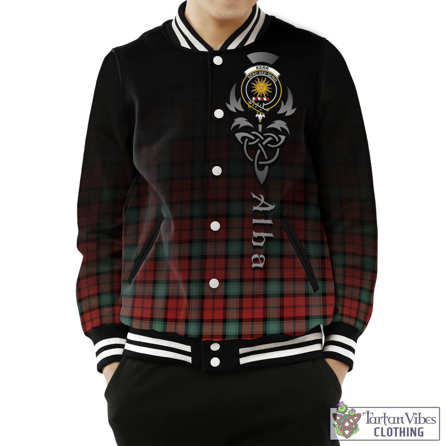 Tartan Vibes Clothing Kerr Ancient Tartan Baseball Jacket Featuring Alba Gu Brath Family Crest Celtic Inspired