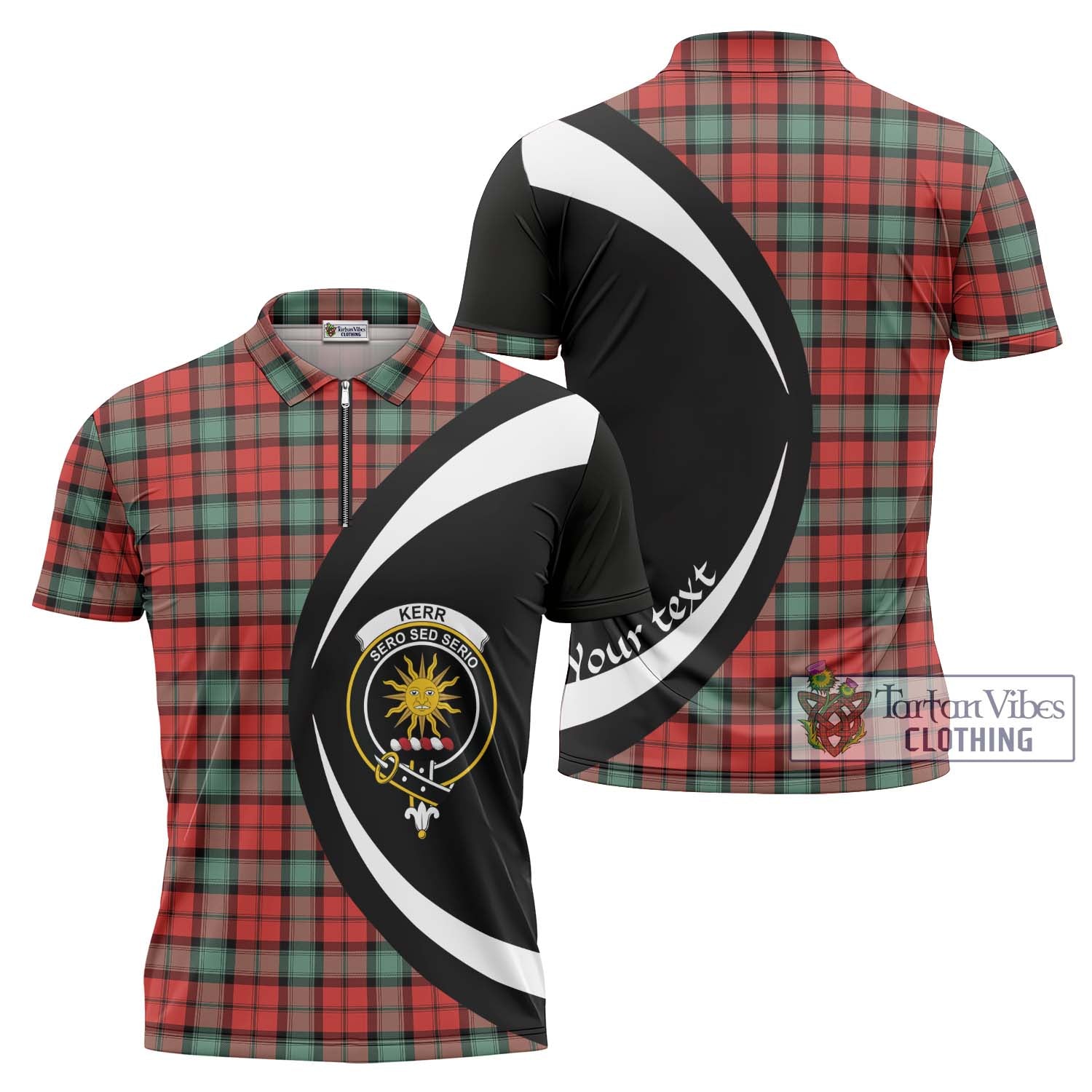 Tartan Vibes Clothing Kerr Ancient Tartan Zipper Polo Shirt with Family Crest Circle Style