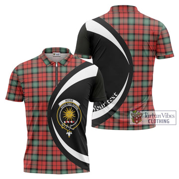 Kerr Ancient Tartan Zipper Polo Shirt with Family Crest Circle Style