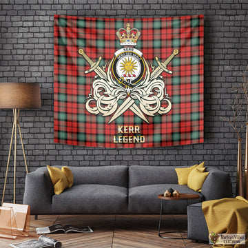 Kerr Ancient Tartan Tapestry with Clan Crest and the Golden Sword of Courageous Legacy