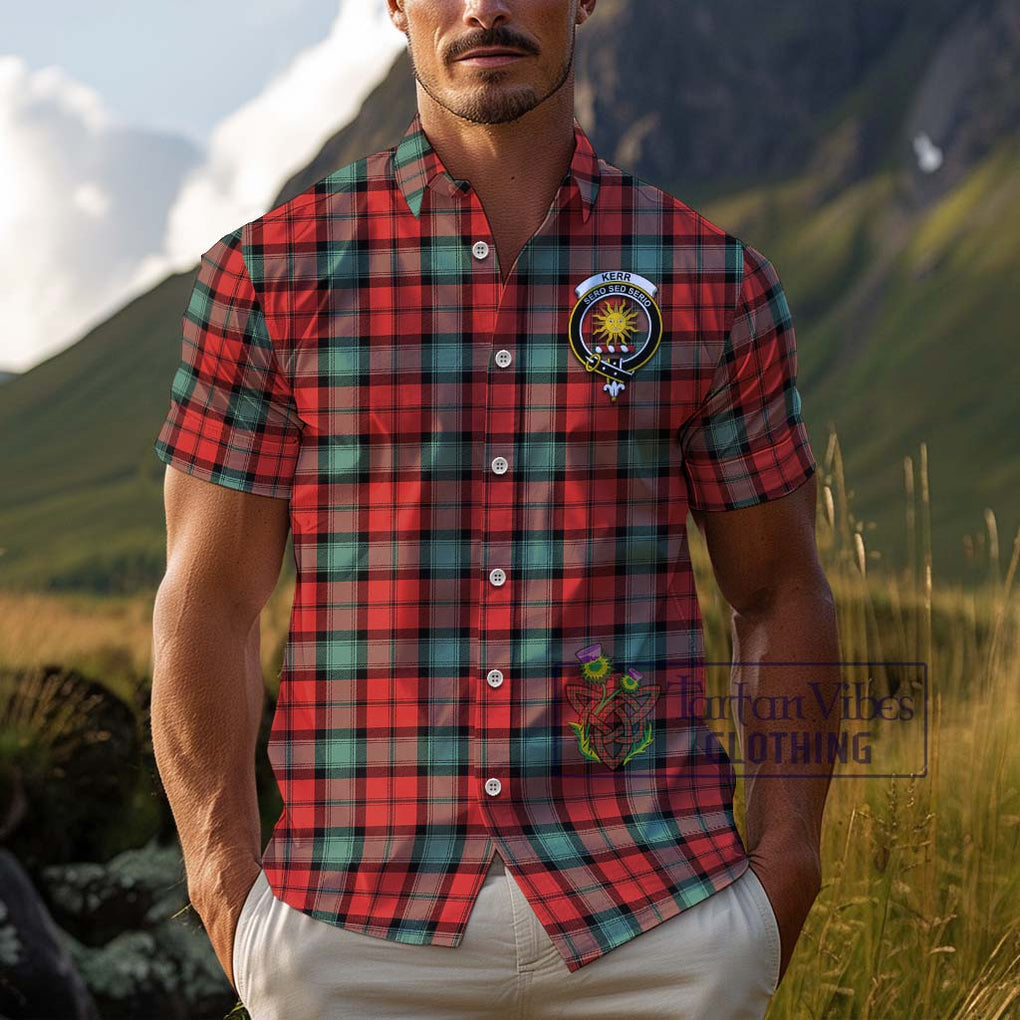 Kerr Ancient Tartan Cotton Hawaiian Shirt with Family Crest Adult - Tartan Vibes Clothing