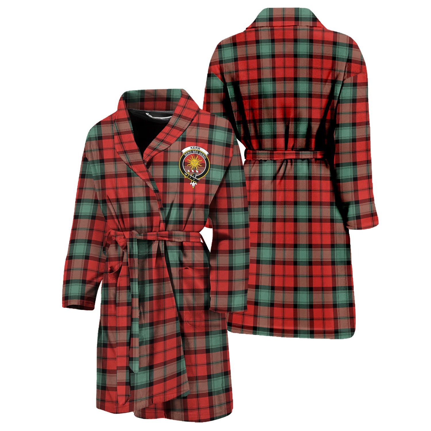 Kerr Ancient Tartan Bathrobe with Family Crest Unisex S - Tartan Vibes Clothing