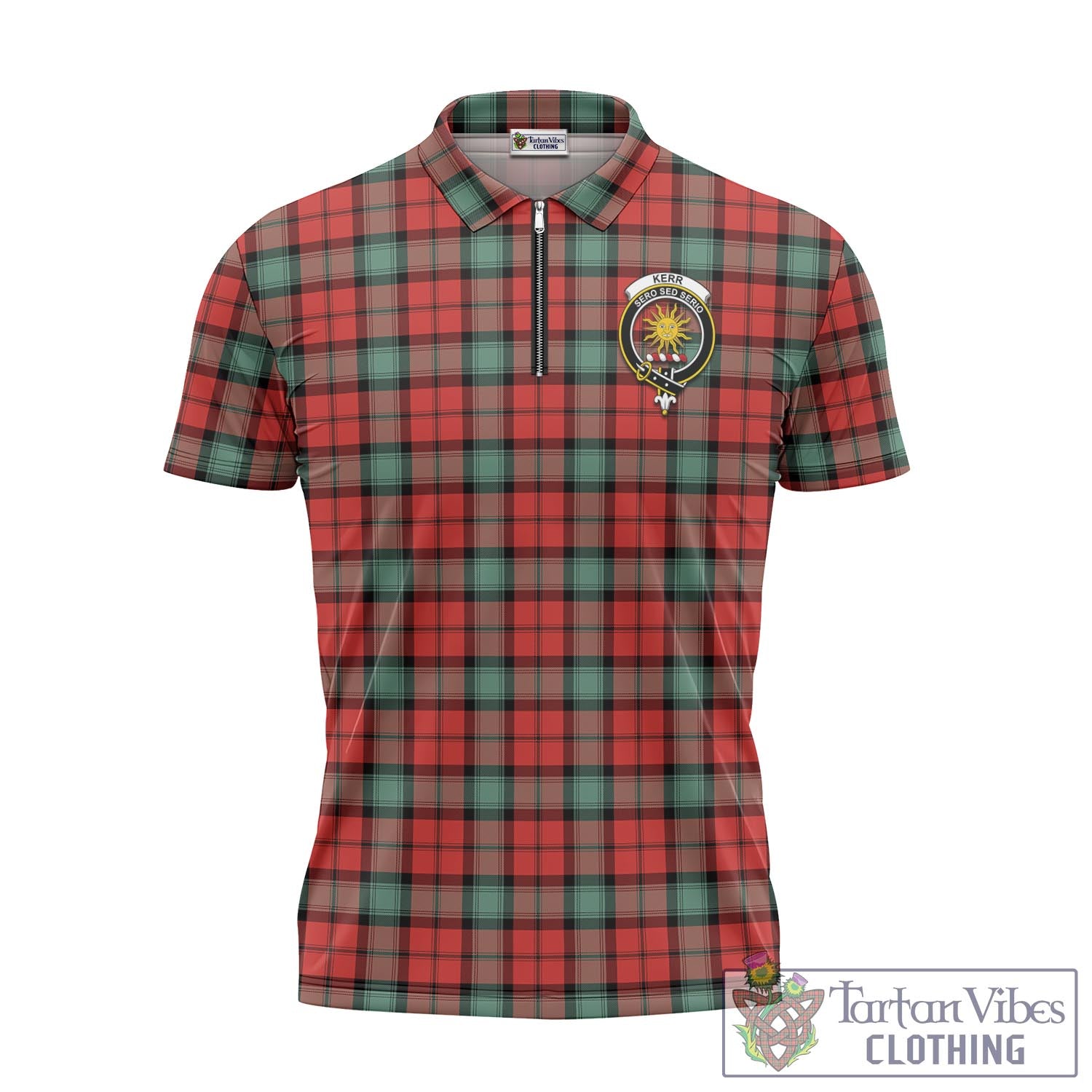 Tartan Vibes Clothing Kerr Ancient Tartan Zipper Polo Shirt with Family Crest