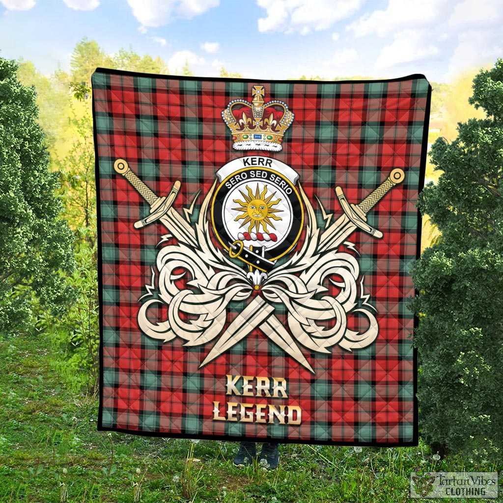 Tartan Vibes Clothing Kerr Ancient Tartan Quilt with Clan Crest and the Golden Sword of Courageous Legacy