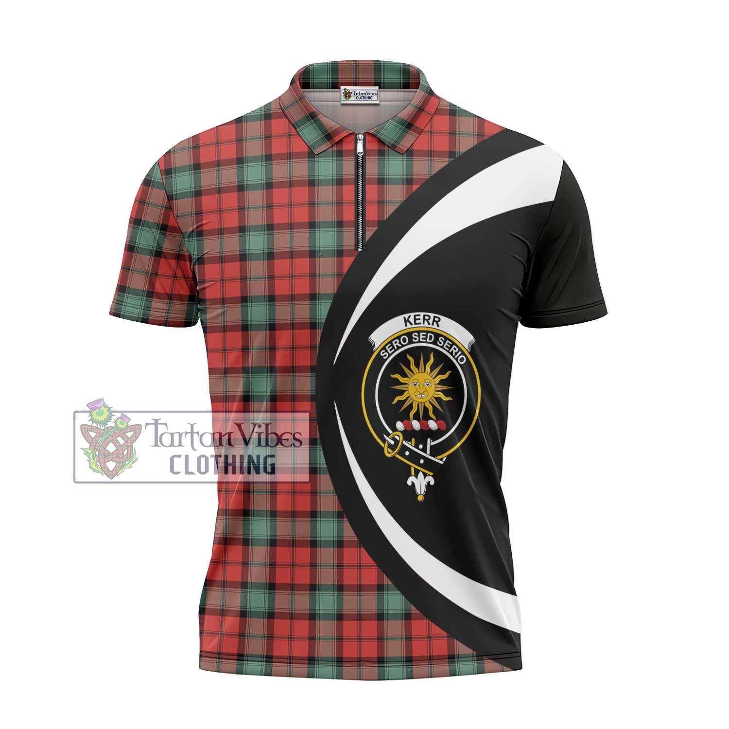 Tartan Vibes Clothing Kerr Ancient Tartan Zipper Polo Shirt with Family Crest Circle Style