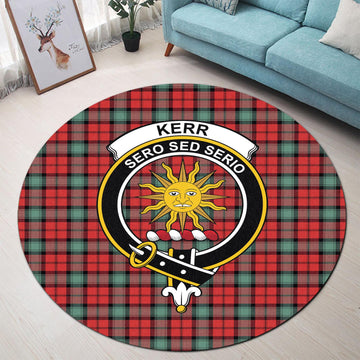 Kerr Ancient Tartan Round Rug with Family Crest