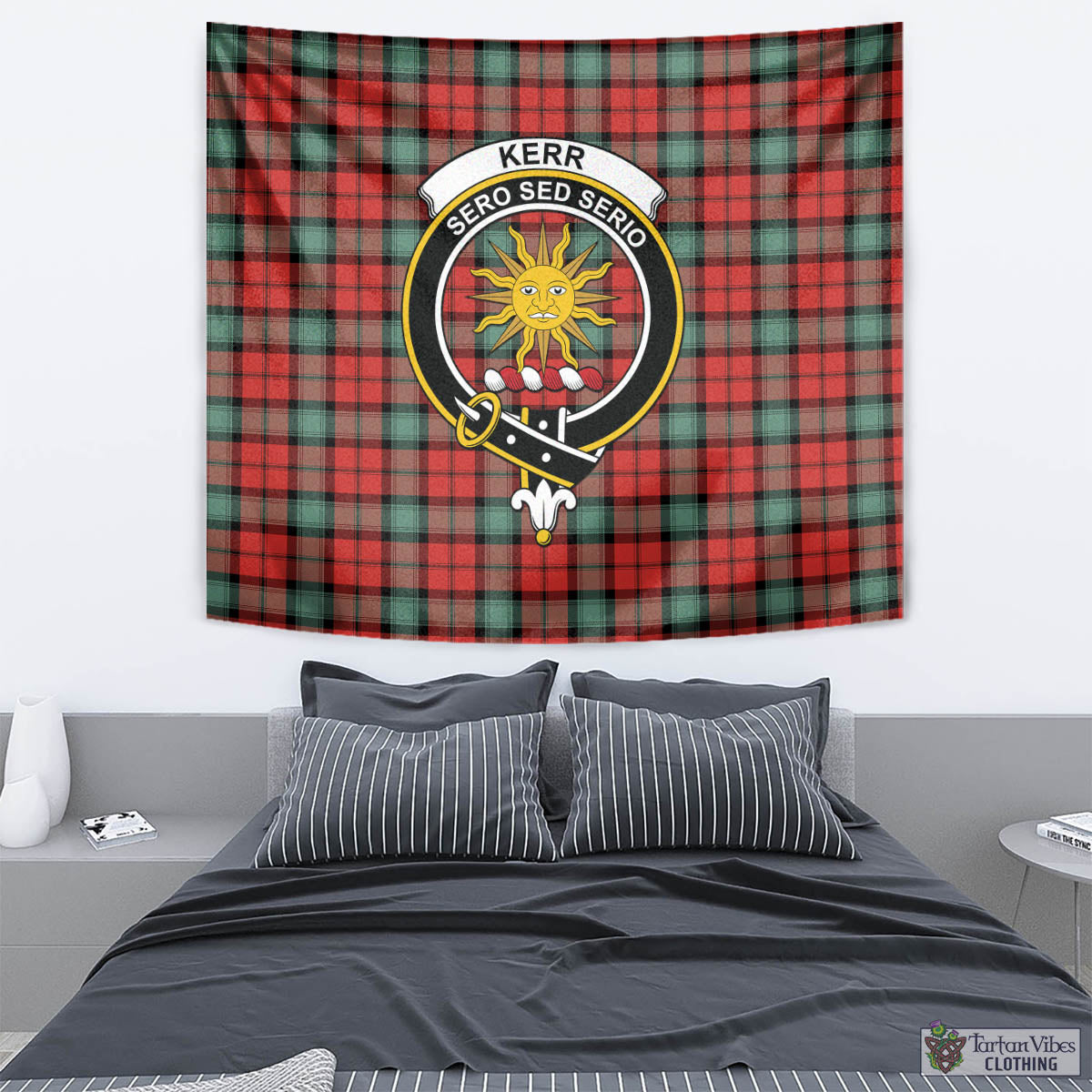 Tartan Vibes Clothing Kerr Ancient Tartan Tapestry Wall Hanging and Home Decor for Room with Family Crest