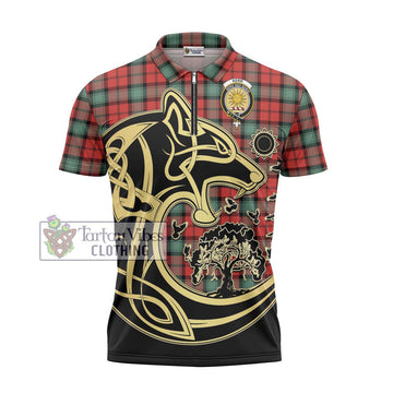 Kerr Ancient Tartan Zipper Polo Shirt with Family Crest Celtic Wolf Style