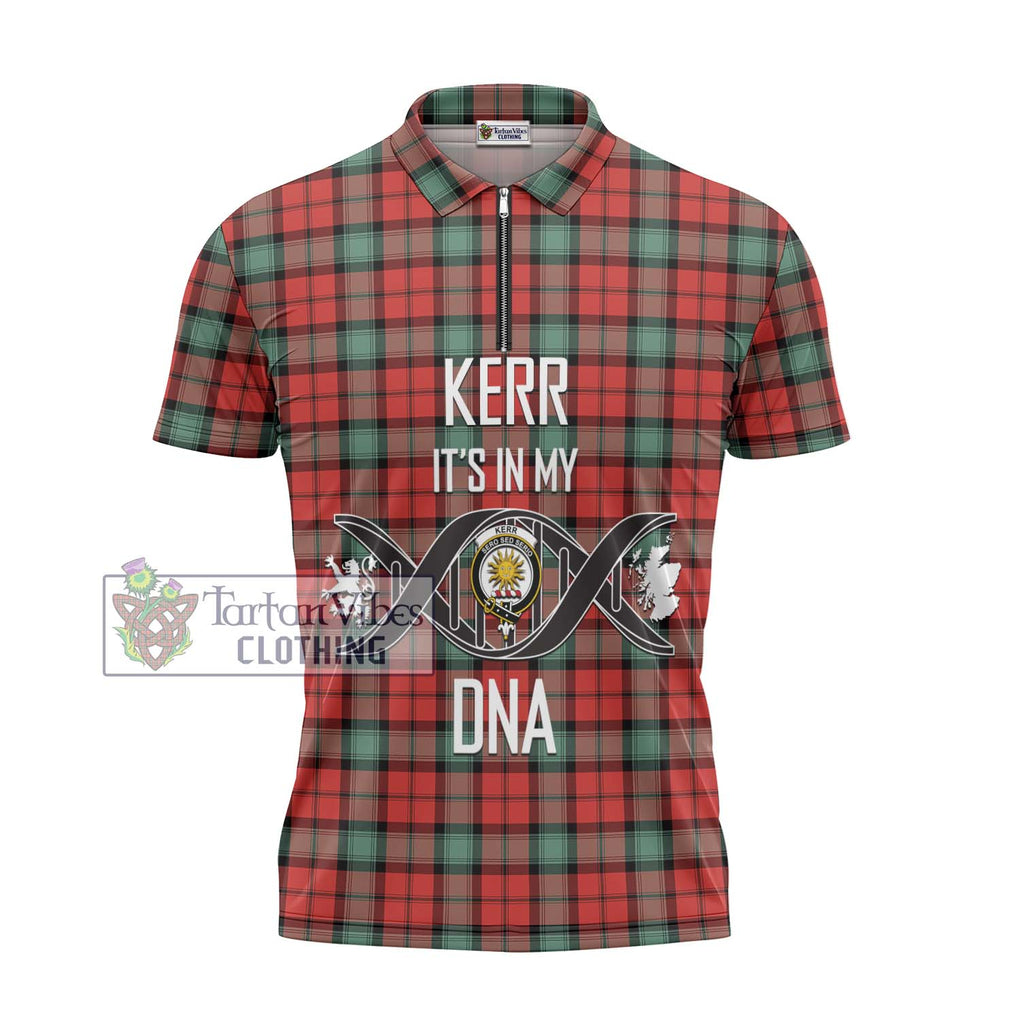 Kerr Ancient Tartan Zipper Polo Shirt with Family Crest DNA In Me Style - Tartanvibesclothing Shop