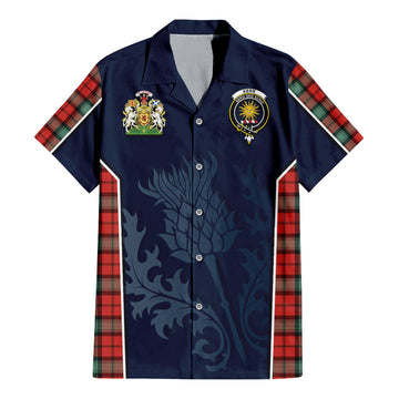 Kerr Ancient Tartan Short Sleeve Button Up Shirt with Family Crest and Scottish Thistle Vibes Sport Style