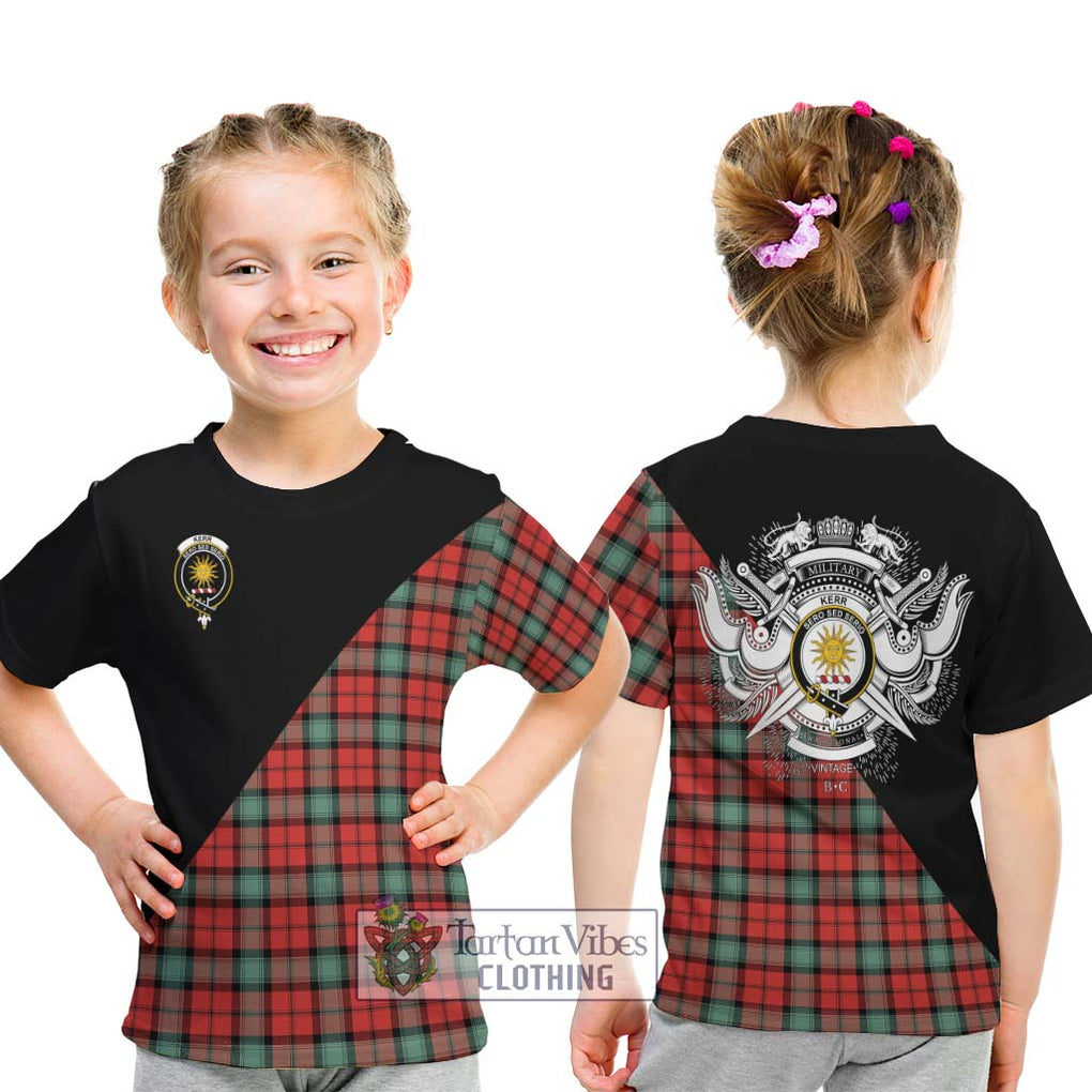 Kerr Ancient Tartan Kid T-Shirt with Family Crest and Military Logo Style - Tartanvibesclothing Shop