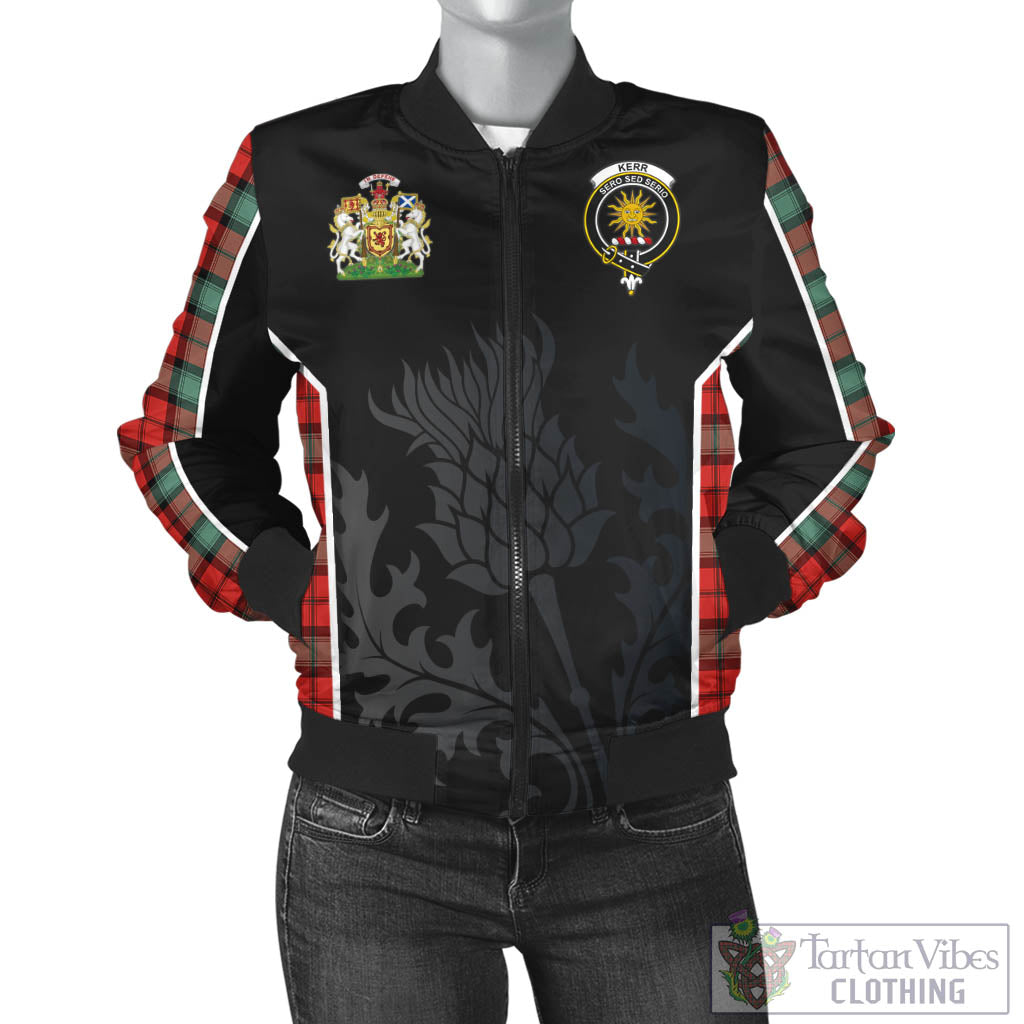 Tartan Vibes Clothing Kerr Ancient Tartan Bomber Jacket with Family Crest and Scottish Thistle Vibes Sport Style