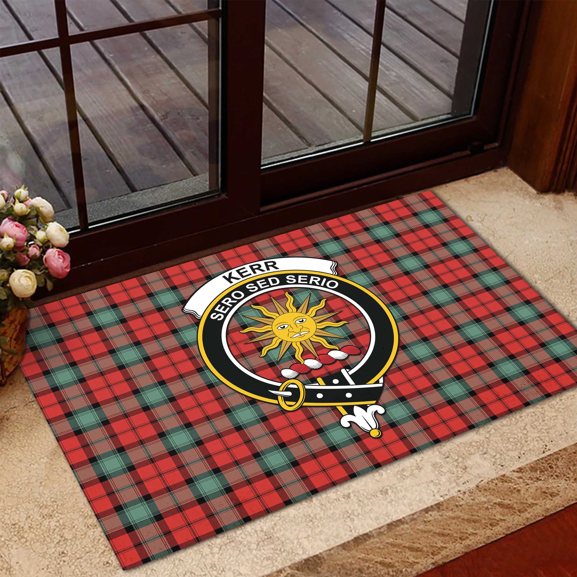 Kerr Ancient Tartan Door Mat with Family Crest - Tartanvibesclothing