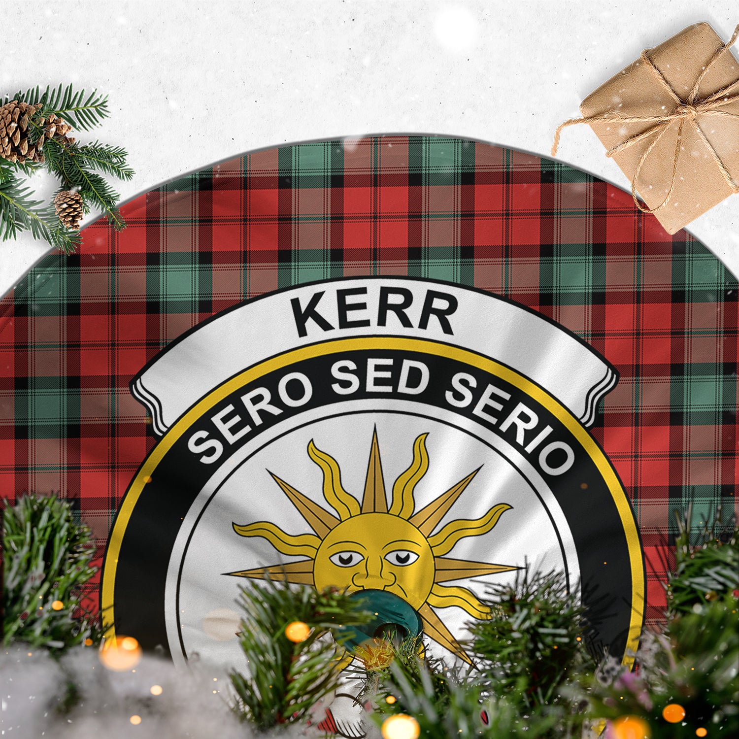 Kerr Ancient Tartan Christmas Tree Skirt with Family Crest - Tartanvibesclothing