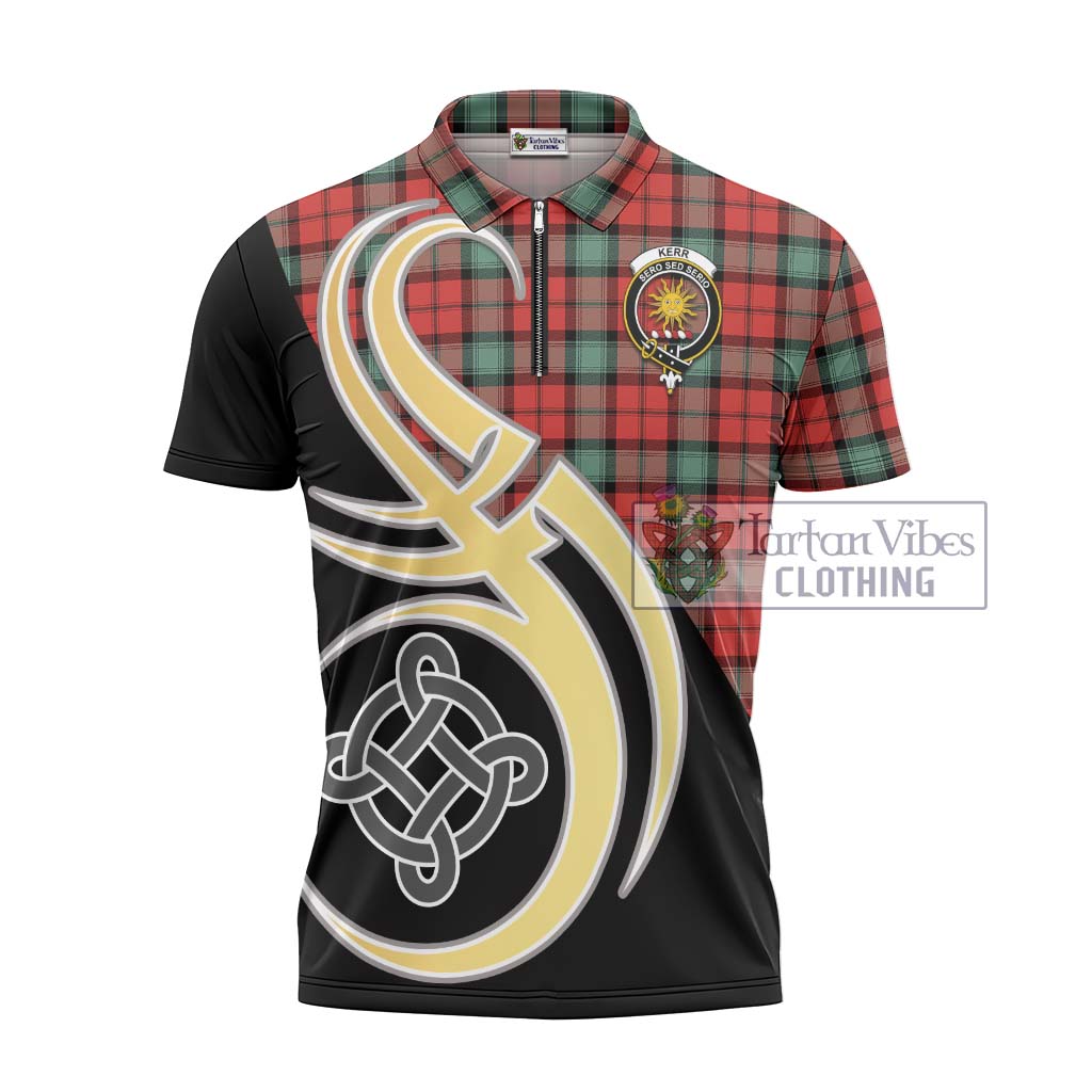 Tartan Vibes Clothing Kerr Ancient Tartan Zipper Polo Shirt with Family Crest and Celtic Symbol Style