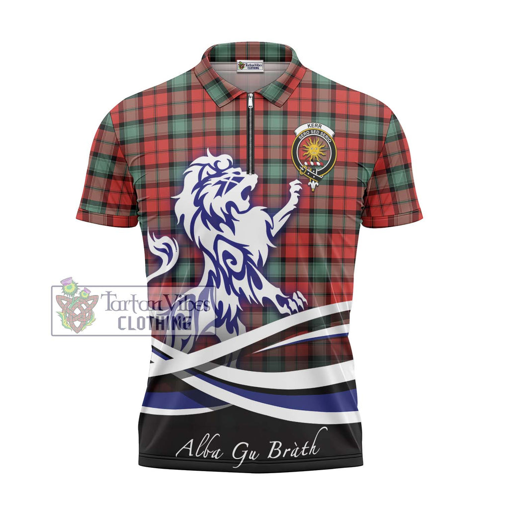 Kerr Ancient Tartan Zipper Polo Shirt with Alba Gu Brath Regal Lion Emblem - Tartanvibesclothing Shop