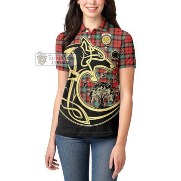 Kerr Ancient Tartan Women's Polo Shirt with Family Crest Celtic Wolf Style