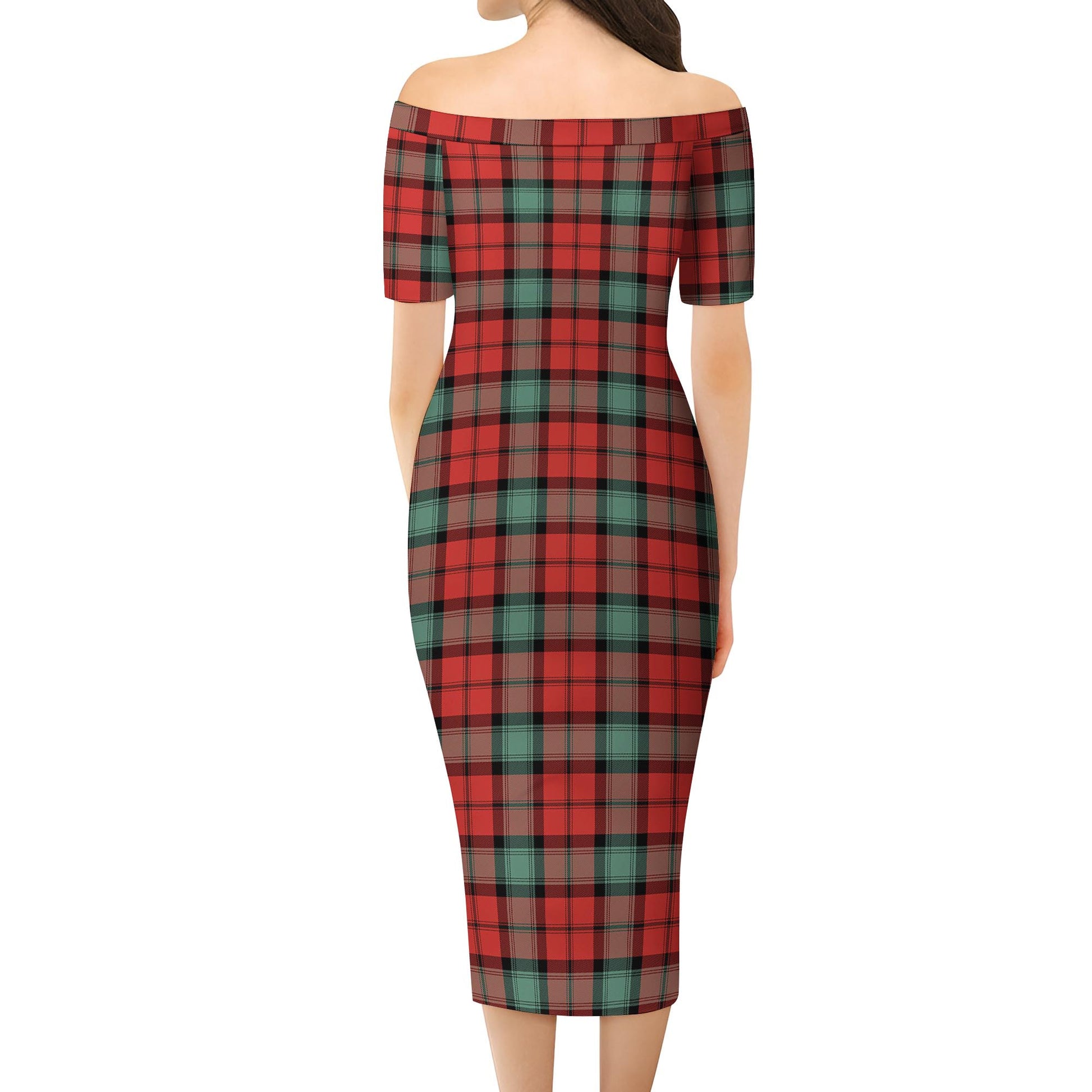 Kerr Ancient Tartan Off Shoulder Lady Dress - Tartanvibesclothing