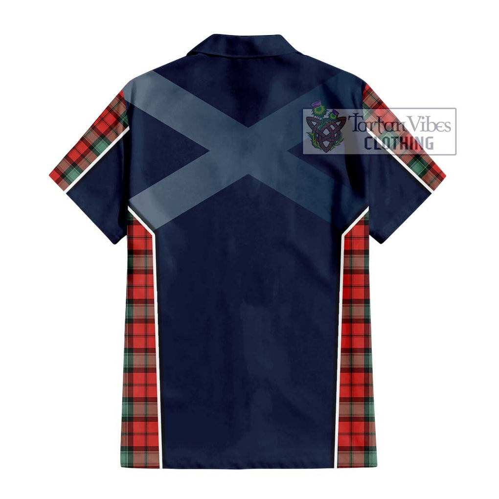 Kerr Ancient Tartan Short Sleeve Button Shirt with Family Crest and Lion Rampant Vibes Sport Style - Tartan Vibes Clothing