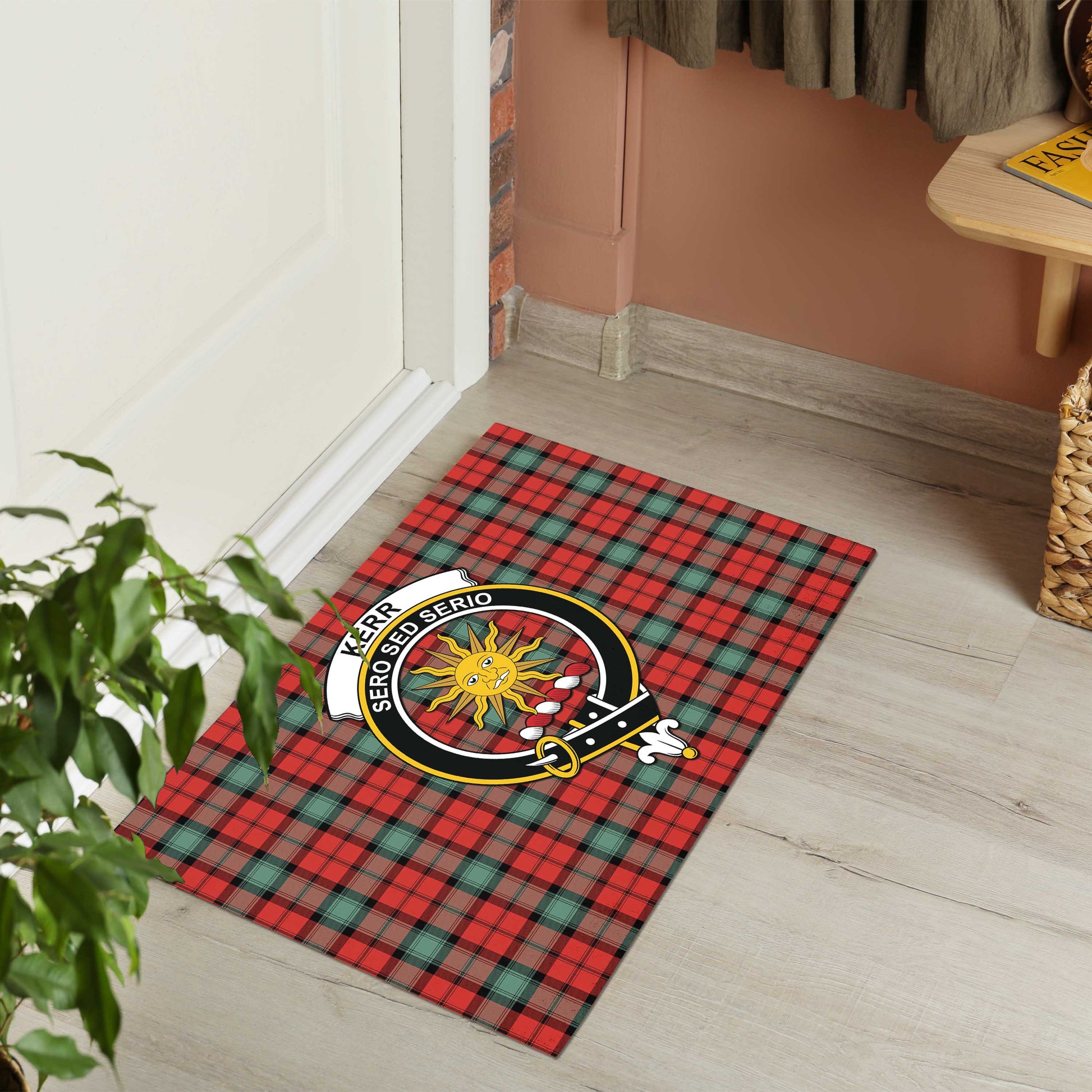 Kerr Ancient Tartan Door Mat with Family Crest - Tartanvibesclothing