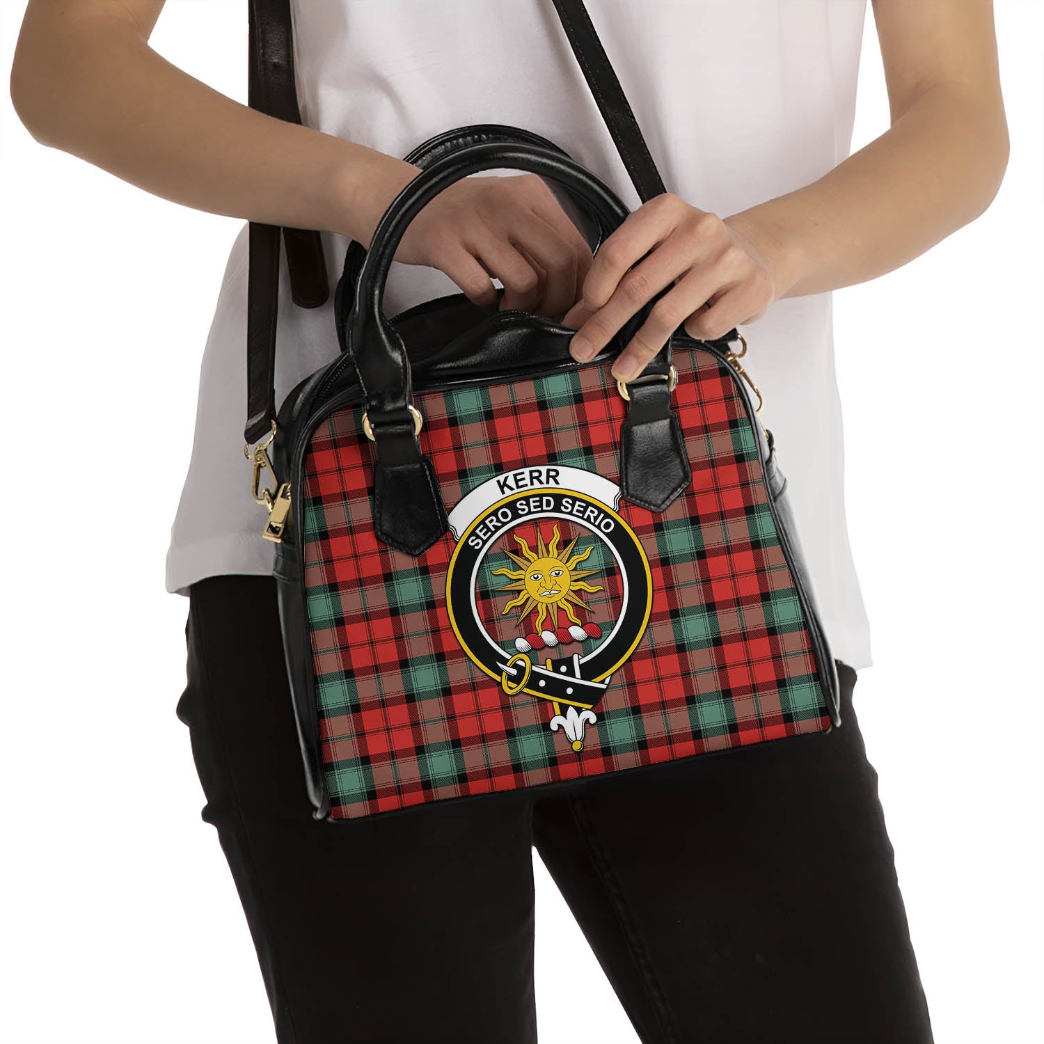 Kerr Ancient Tartan Shoulder Handbags with Family Crest - Tartanvibesclothing