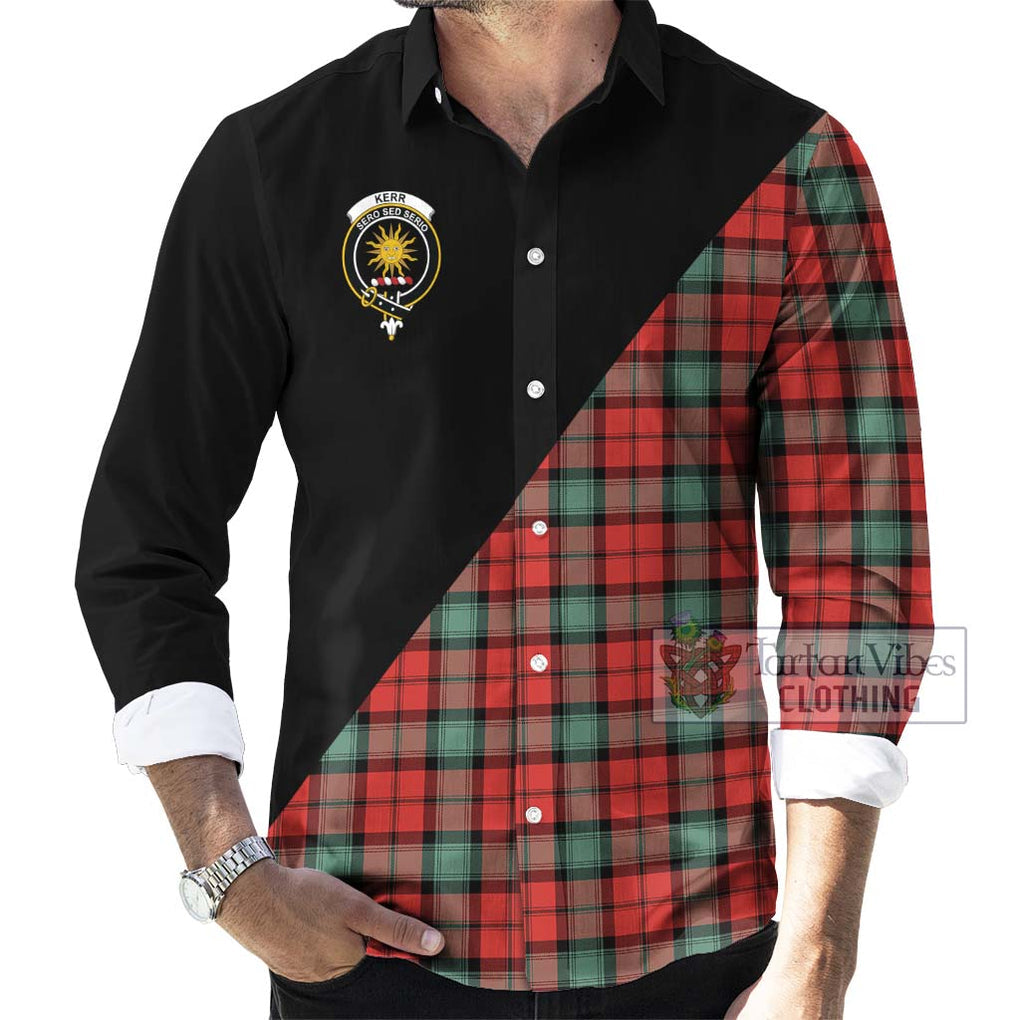 Kerr Ancient Tartan Long Sleeve Button Shirt with Family Crest and Military Logo Style - Tartanvibesclothing Shop