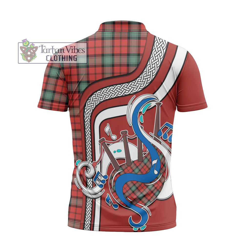 Kerr Ancient Tartan Zipper Polo Shirt with Epic Bagpipe Style - Tartanvibesclothing Shop