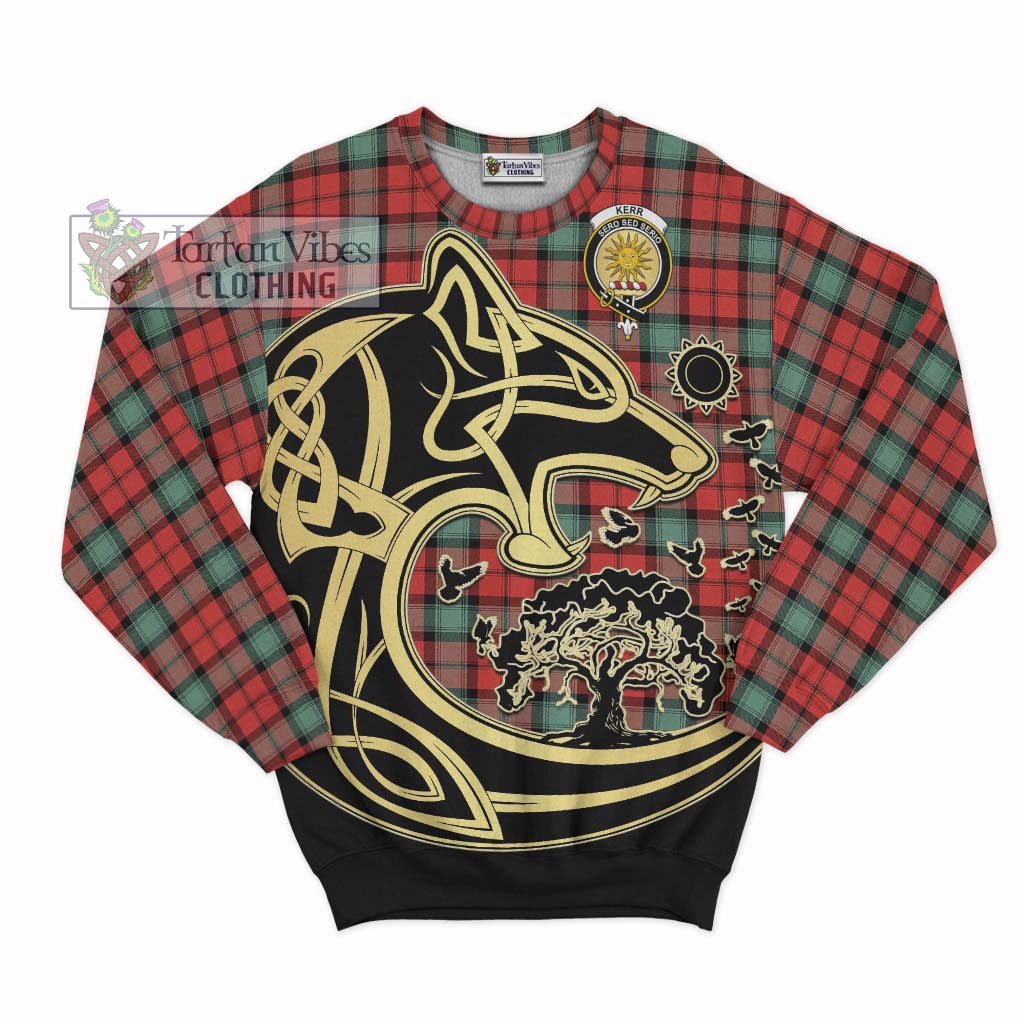 Tartan Vibes Clothing Kerr Ancient Tartan Sweatshirt with Family Crest Celtic Wolf Style