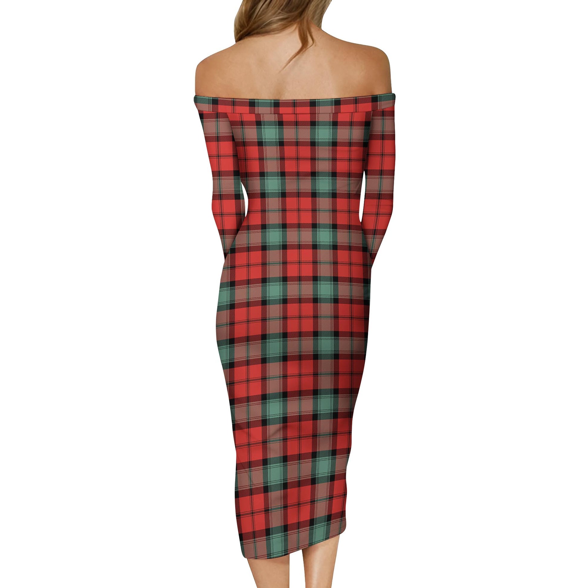 Kerr Ancient Tartan Off Shoulder Lady Dress - Tartanvibesclothing