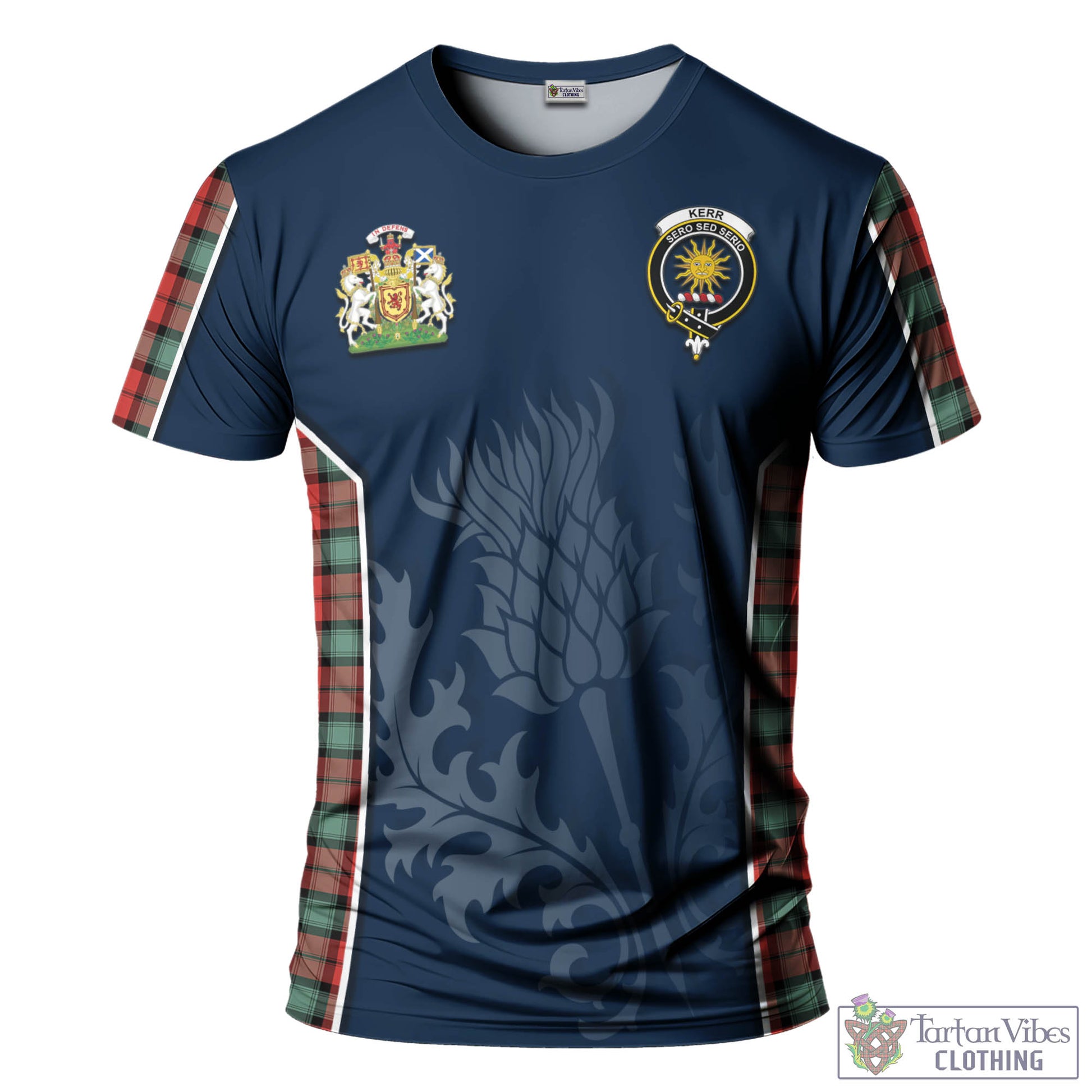 Tartan Vibes Clothing Kerr Ancient Tartan T-Shirt with Family Crest and Scottish Thistle Vibes Sport Style