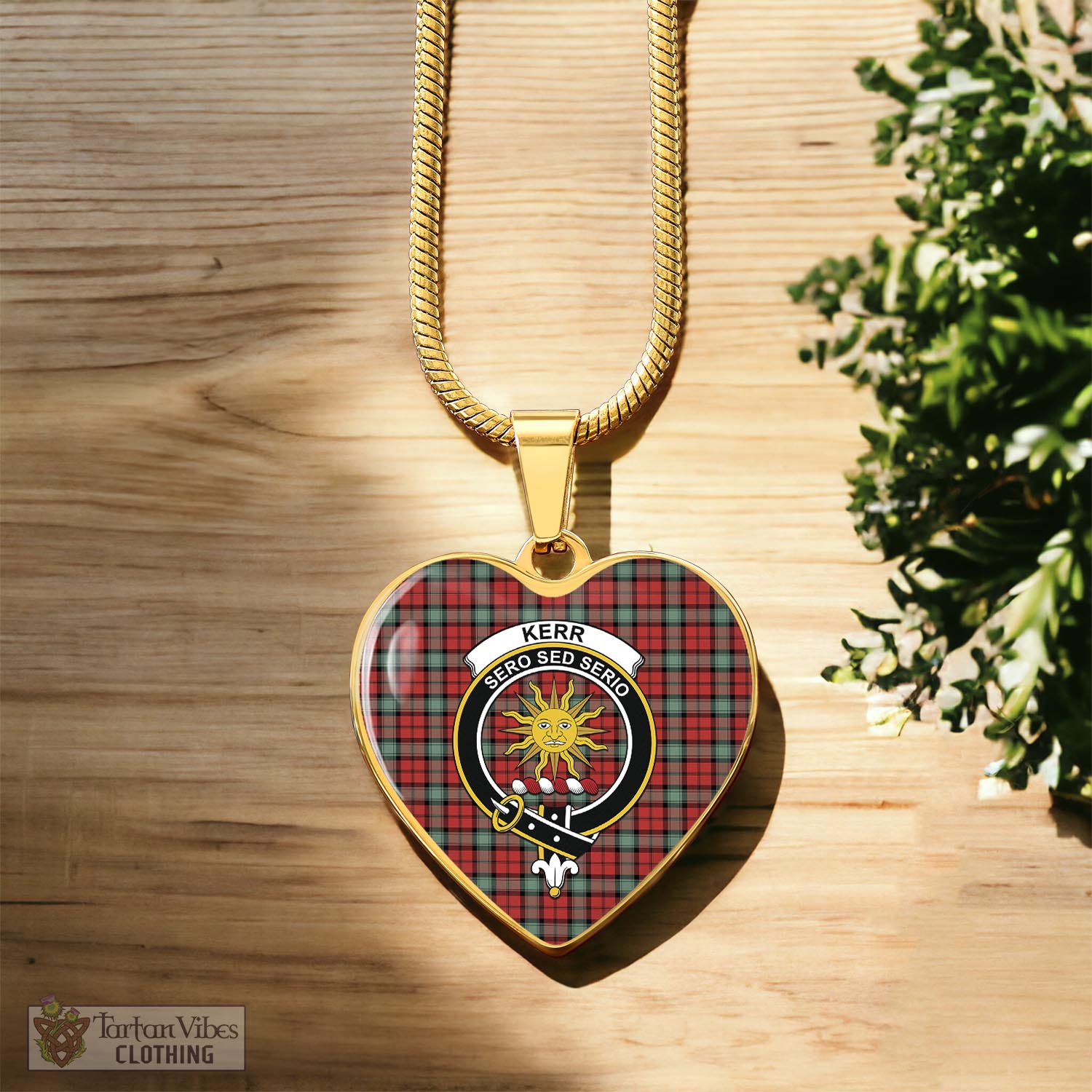 Tartan Vibes Clothing Kerr Ancient Tartan Heart Necklace with Family Crest