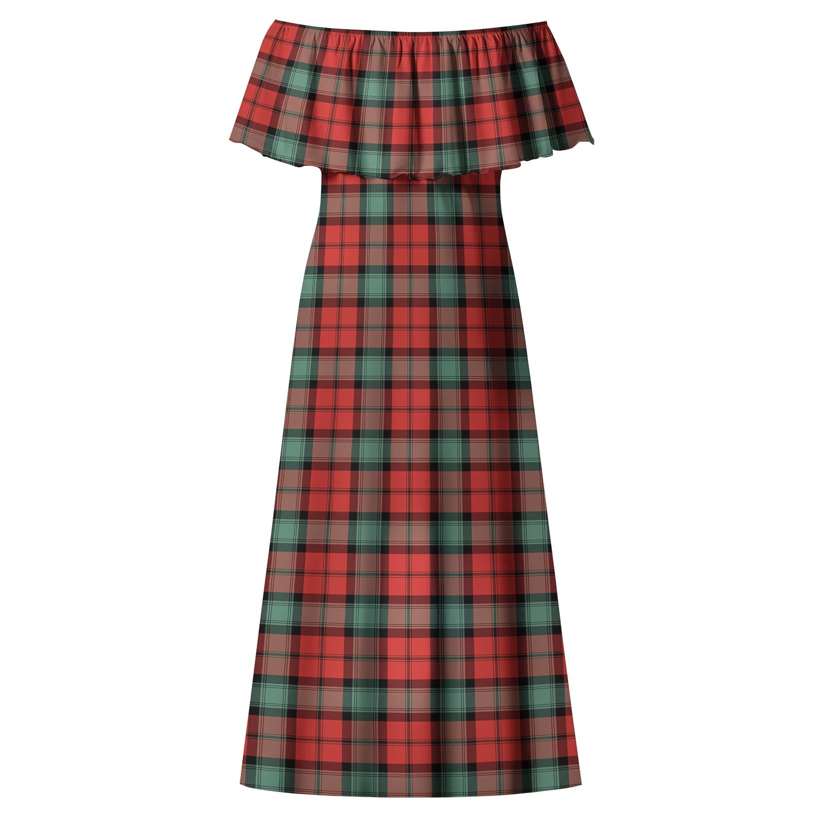 Kerr Ancient Tartan Off Shoulder Long Dress - Tartanvibesclothing