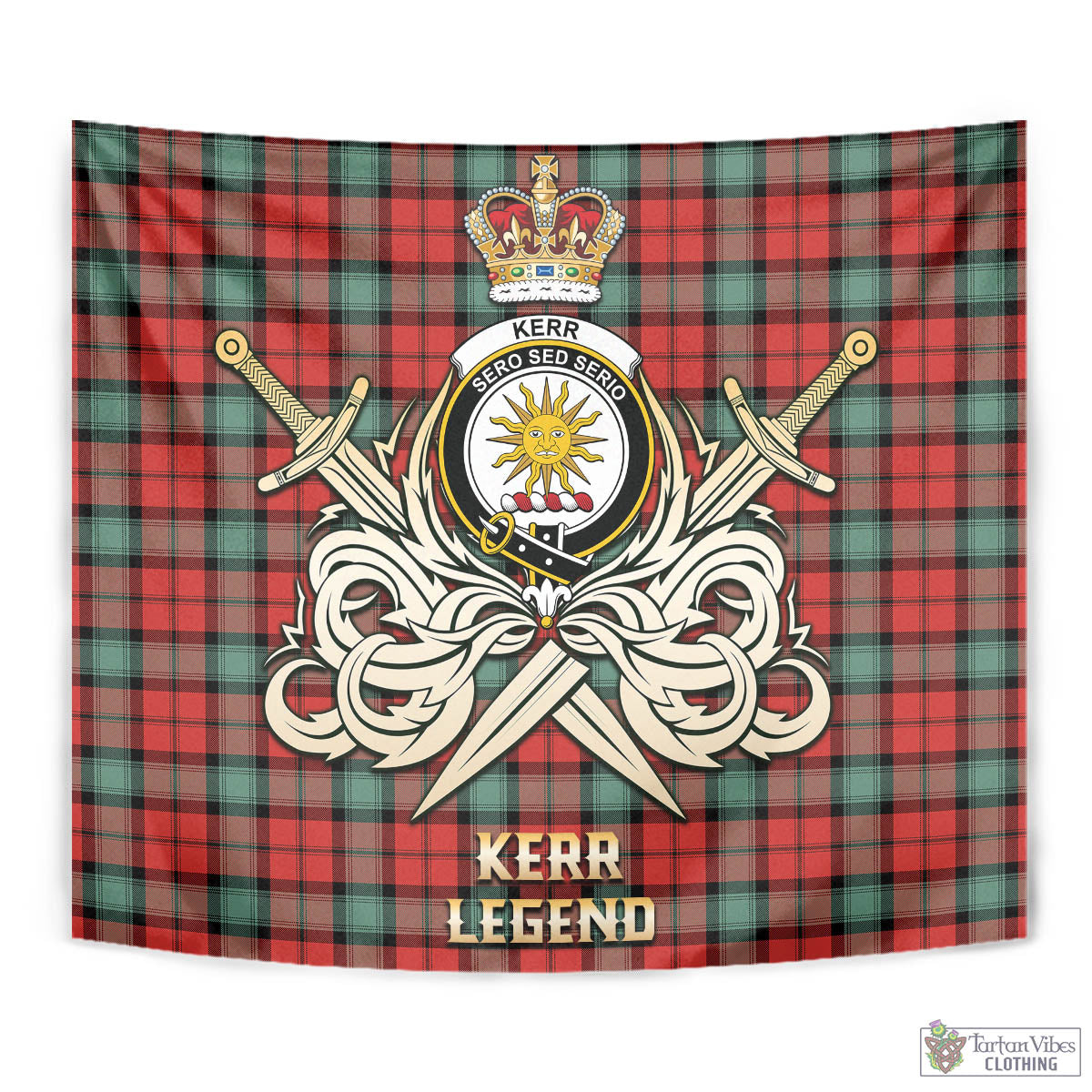 Tartan Vibes Clothing Kerr Ancient Tartan Tapestry with Clan Crest and the Golden Sword of Courageous Legacy