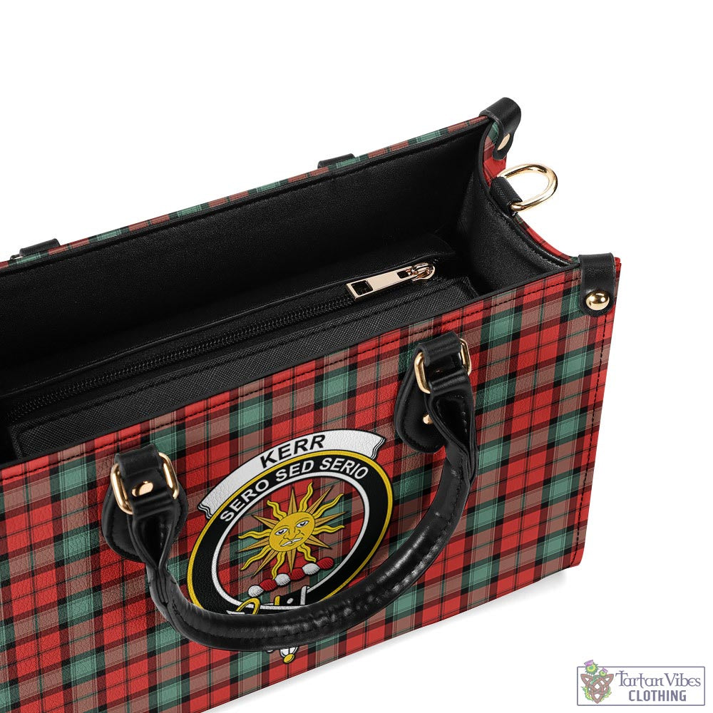 Tartan Vibes Clothing Kerr Ancient Tartan Luxury Leather Handbags with Family Crest