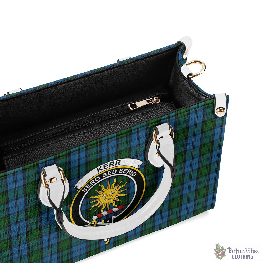 Tartan Vibes Clothing Kerr Hunting Tartan Luxury Leather Handbags with Family Crest