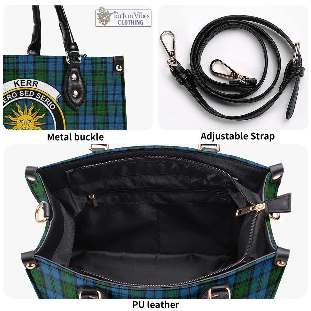 Tartan Vibes Clothing Kerr Hunting Tartan Luxury Leather Handbags with Family Crest