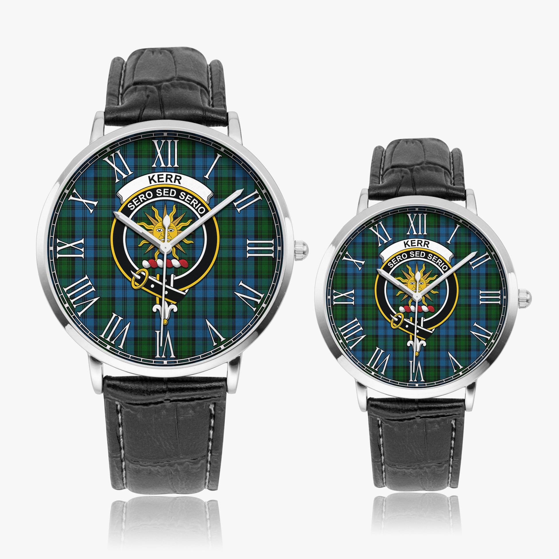 Kerr Hunting Tartan Family Crest Leather Strap Quartz Watch - Tartanvibesclothing