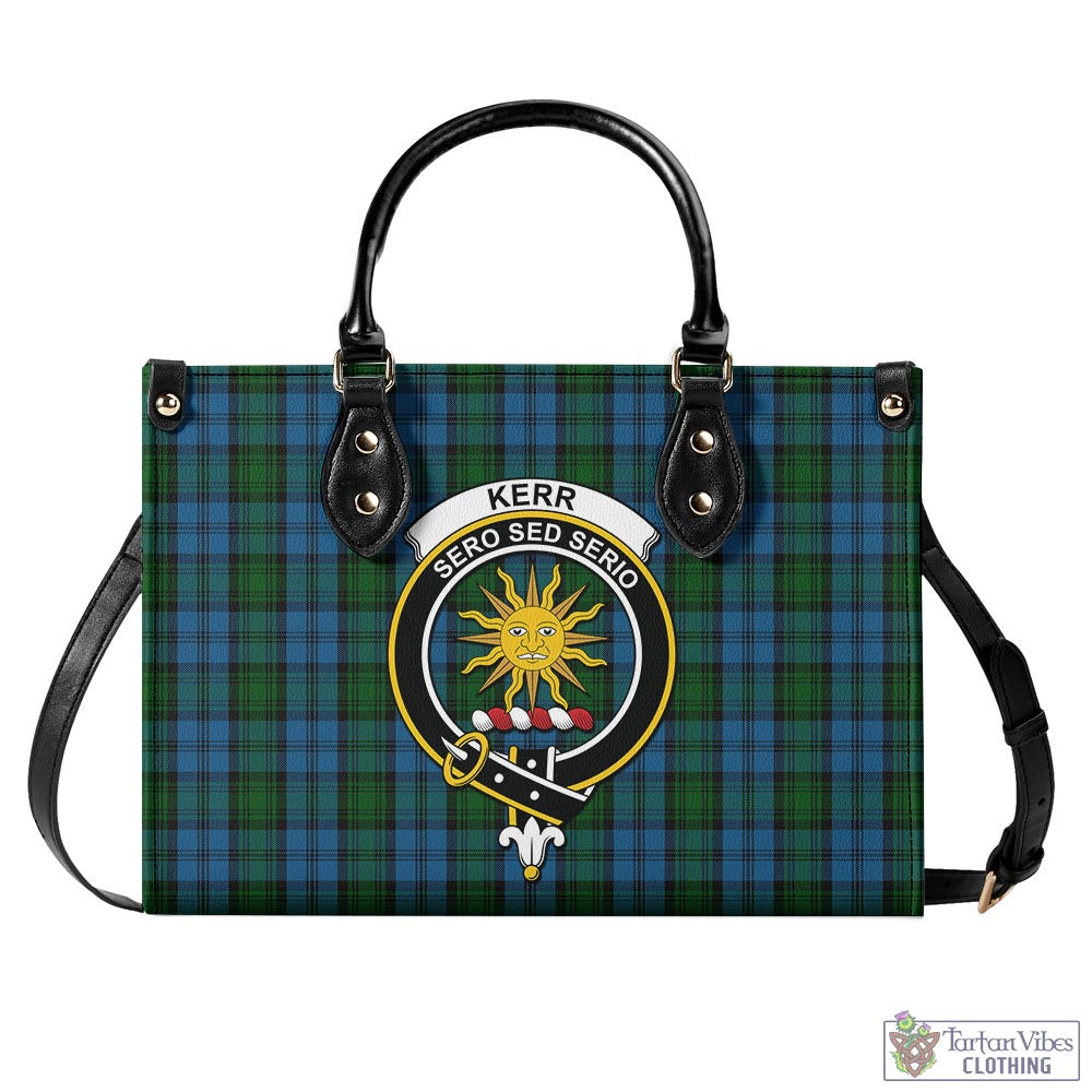 Tartan Vibes Clothing Kerr Hunting Tartan Luxury Leather Handbags with Family Crest