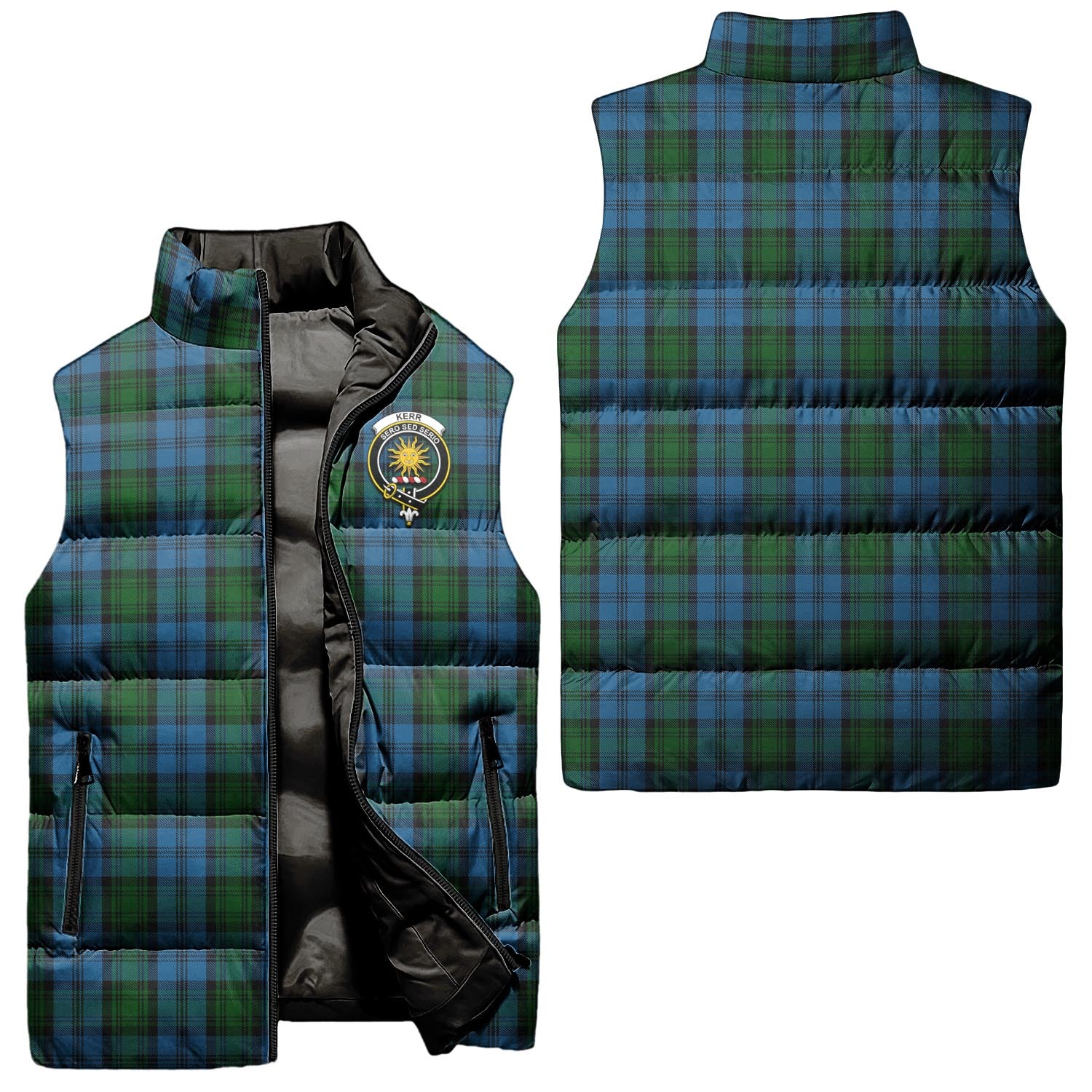 Kerr Hunting Tartan Sleeveless Puffer Jacket with Family Crest Unisex - Tartanvibesclothing