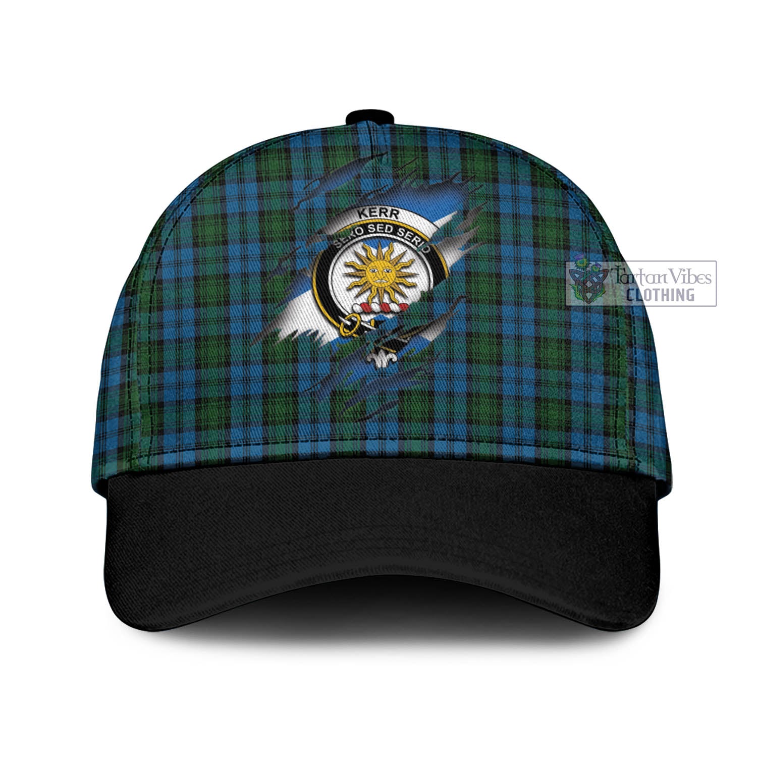 Tartan Vibes Clothing Kerr Hunting Tartan Classic Cap with Family Crest In Me Style