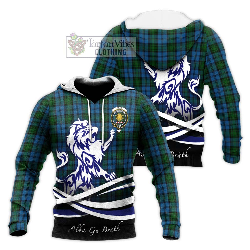 Kerr Hunting Tartan Knitted Hoodie with Alba Gu Brath Regal Lion Emblem Unisex Knitted Pullover Hoodie - Tartanvibesclothing Shop