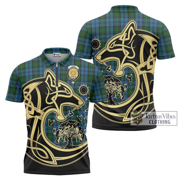 Kerr Hunting Tartan Zipper Polo Shirt with Family Crest Celtic Wolf Style