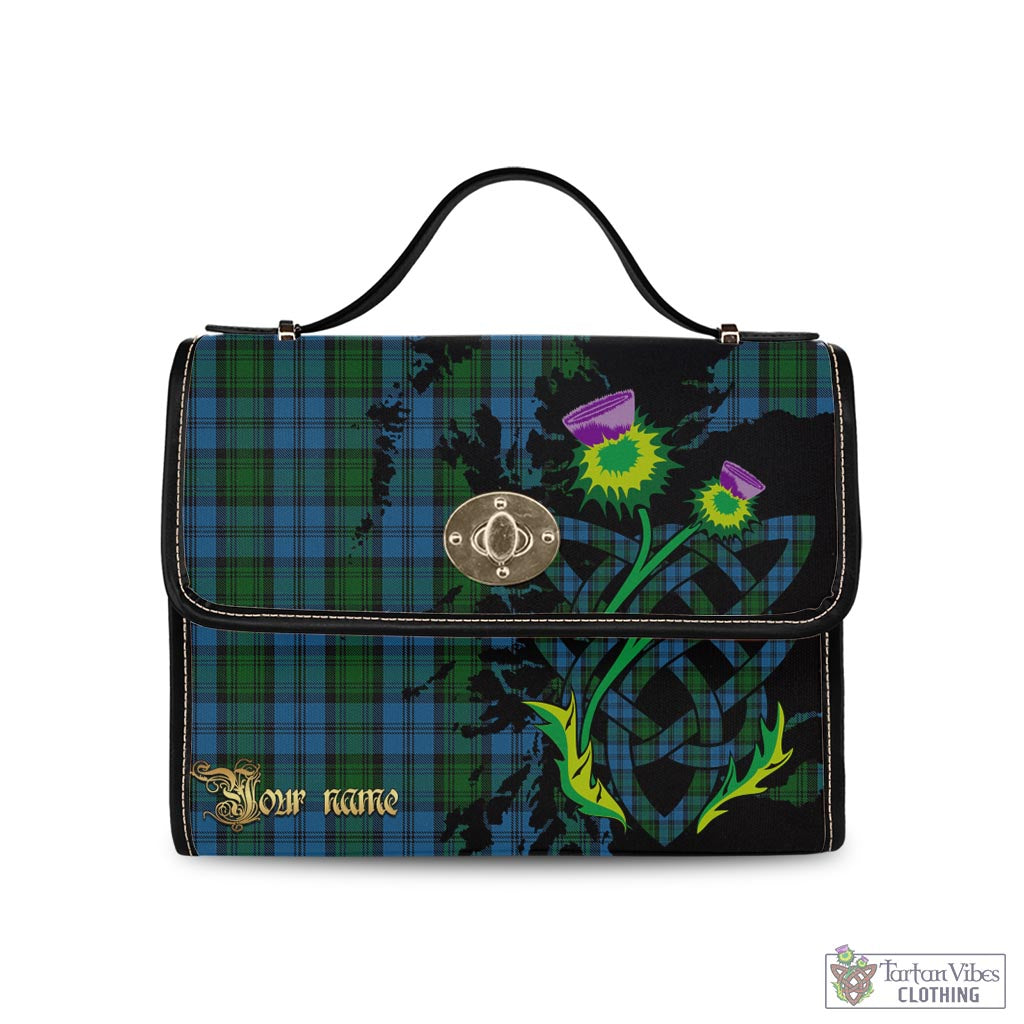 Tartan Vibes Clothing Kerr Hunting Tartan Waterproof Canvas Bag with Scotland Map and Thistle Celtic Accents