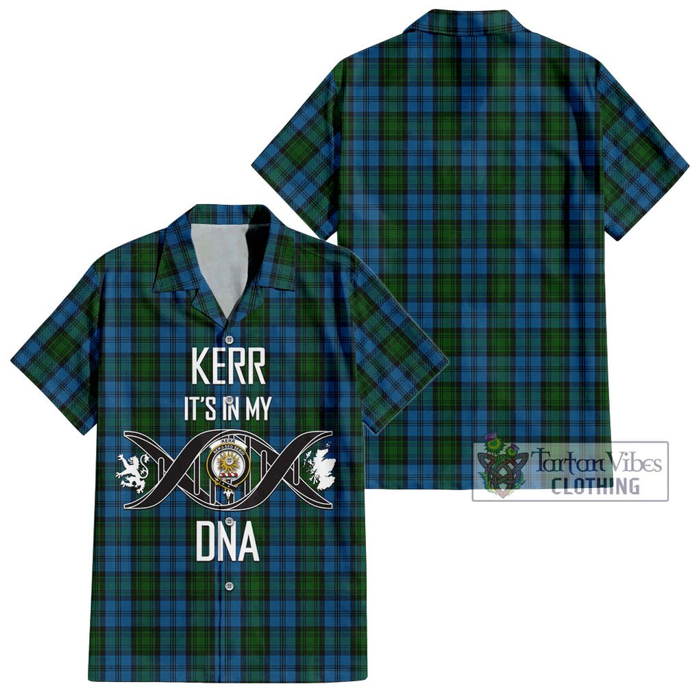 Kerr Hunting Tartan Short Sleeve Button Shirt with Family Crest DNA In Me Style Kid - Tartanvibesclothing Shop