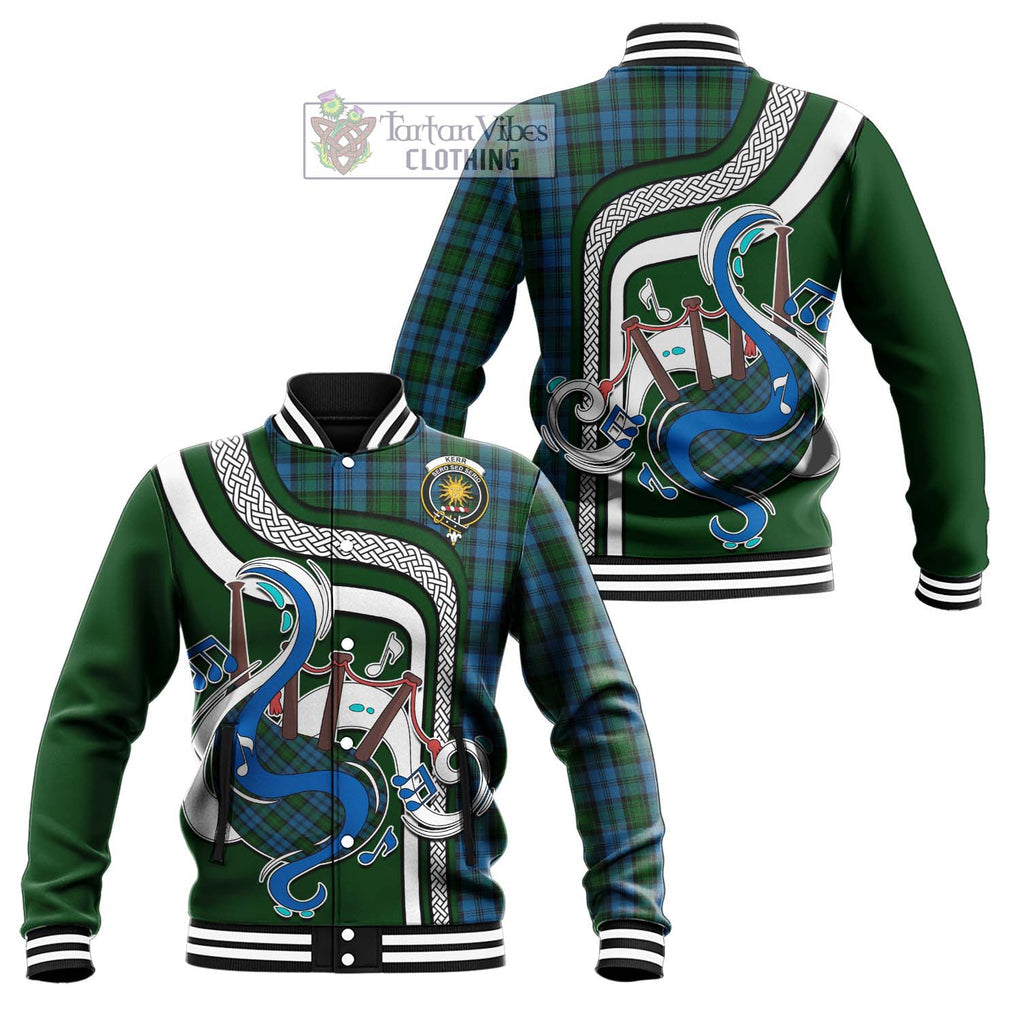 Tartan Vibes Clothing Kerr Hunting Tartan Baseball Jacket with Epic Bagpipe Style